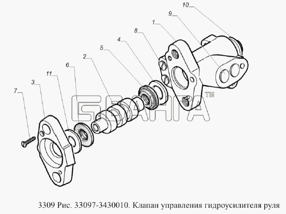 ГАЗ ГАЗ-3309 (Евро 2) Схема Клапан управления гидроусилителя руля-203